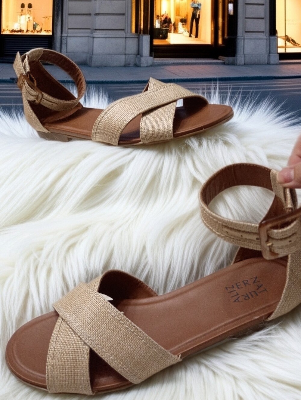 New Naturalizers Sausalito Women's Natural Ankle-Strap Crossband Sandals 11W